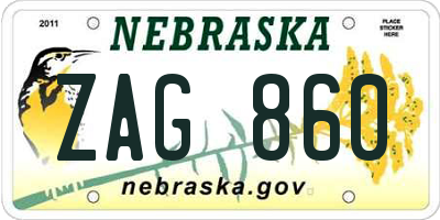 NE license plate ZAG860