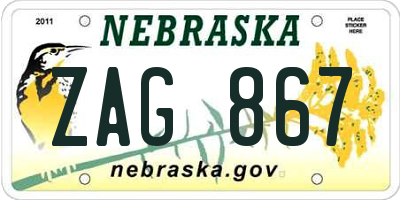 NE license plate ZAG867
