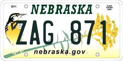 NE license plate ZAG871