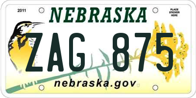 NE license plate ZAG875