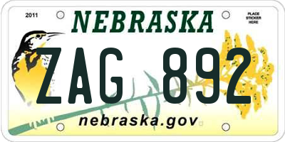 NE license plate ZAG892