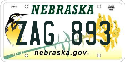 NE license plate ZAG893