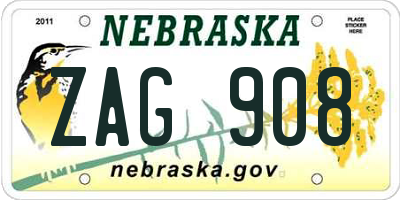 NE license plate ZAG908