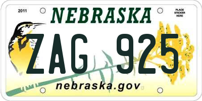 NE license plate ZAG925