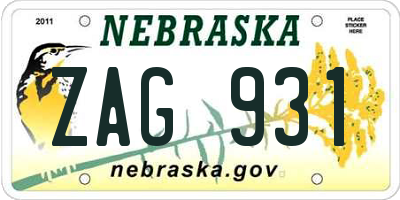 NE license plate ZAG931