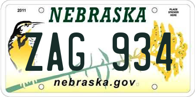 NE license plate ZAG934