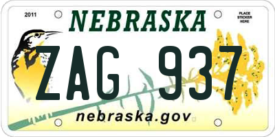 NE license plate ZAG937