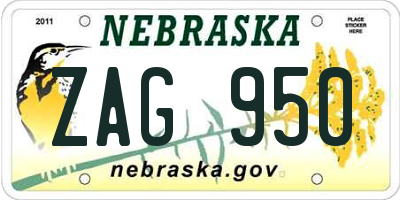 NE license plate ZAG950