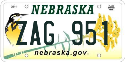 NE license plate ZAG951