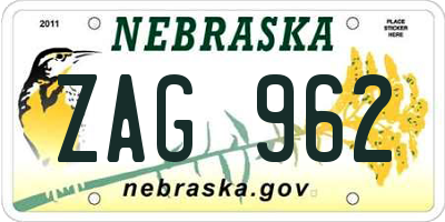 NE license plate ZAG962