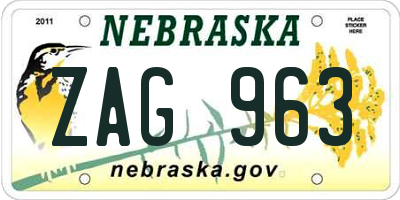 NE license plate ZAG963