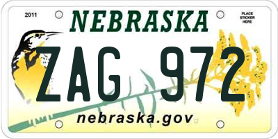 NE license plate ZAG972
