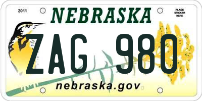 NE license plate ZAG980