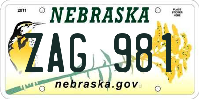 NE license plate ZAG981