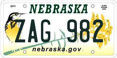 NE license plate ZAG982