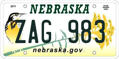 NE license plate ZAG983