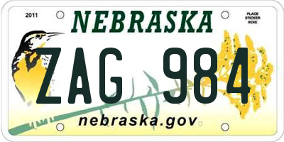 NE license plate ZAG984