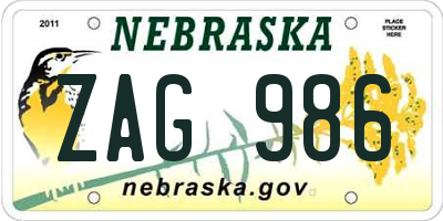 NE license plate ZAG986