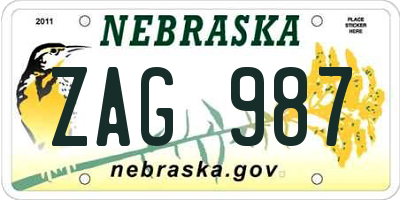 NE license plate ZAG987