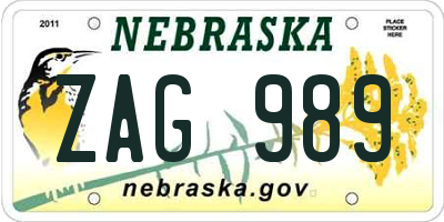 NE license plate ZAG989