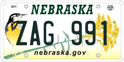 NE license plate ZAG991