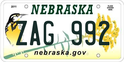 NE license plate ZAG992