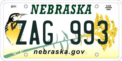 NE license plate ZAG993