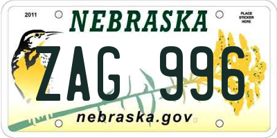 NE license plate ZAG996