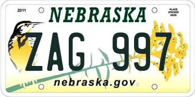 NE license plate ZAG997