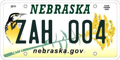 NE license plate ZAH004