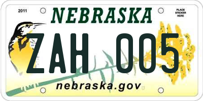 NE license plate ZAH005