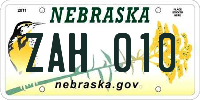 NE license plate ZAH010