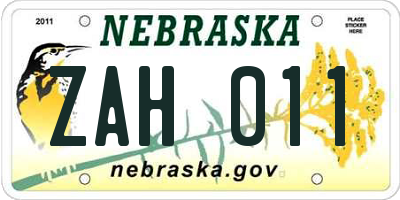 NE license plate ZAH011