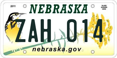 NE license plate ZAH014