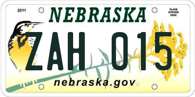NE license plate ZAH015