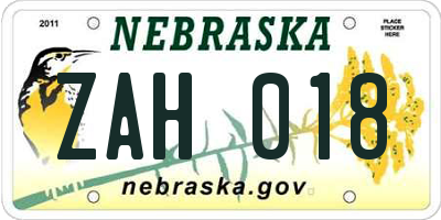 NE license plate ZAH018