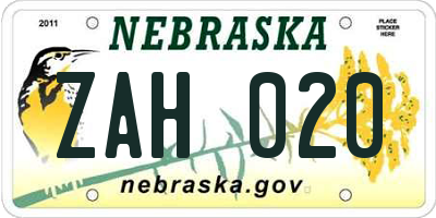 NE license plate ZAH020