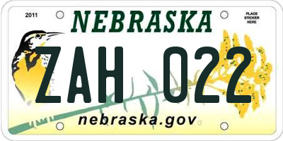 NE license plate ZAH022