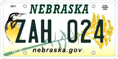 NE license plate ZAH024