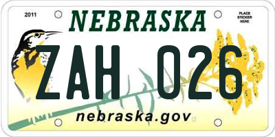 NE license plate ZAH026