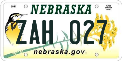 NE license plate ZAH027