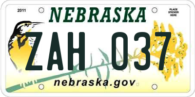 NE license plate ZAH037