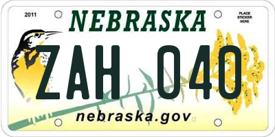 NE license plate ZAH040