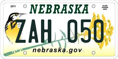 NE license plate ZAH050