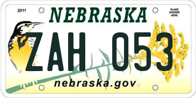 NE license plate ZAH053