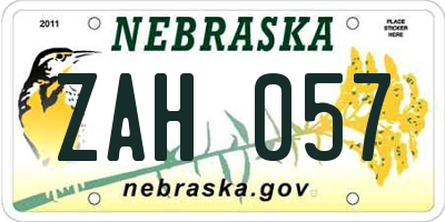 NE license plate ZAH057