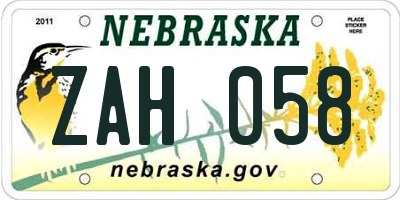 NE license plate ZAH058
