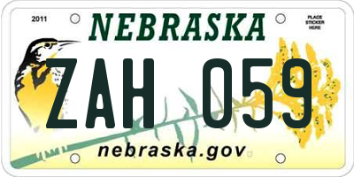 NE license plate ZAH059