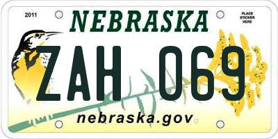 NE license plate ZAH069