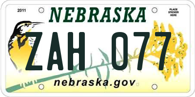 NE license plate ZAH077